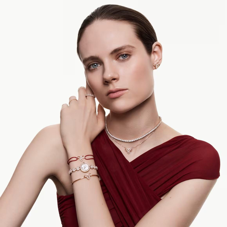 Matrix Tennis necklace Round cut, White, 18K rose gold finish